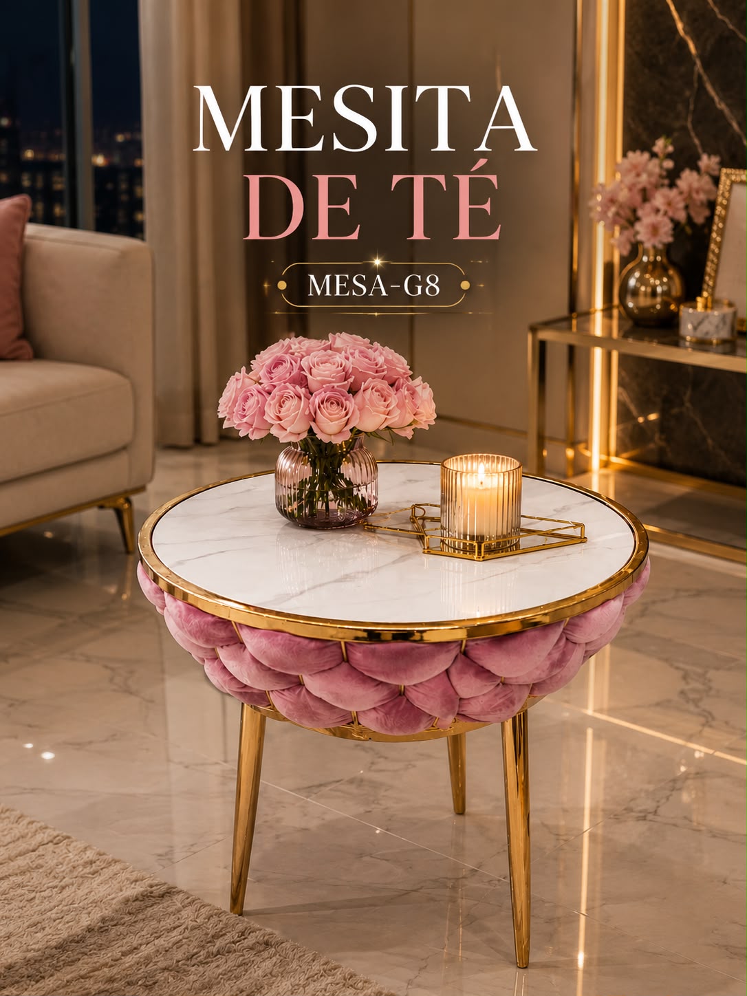 Mesa de lujo rosado y negro