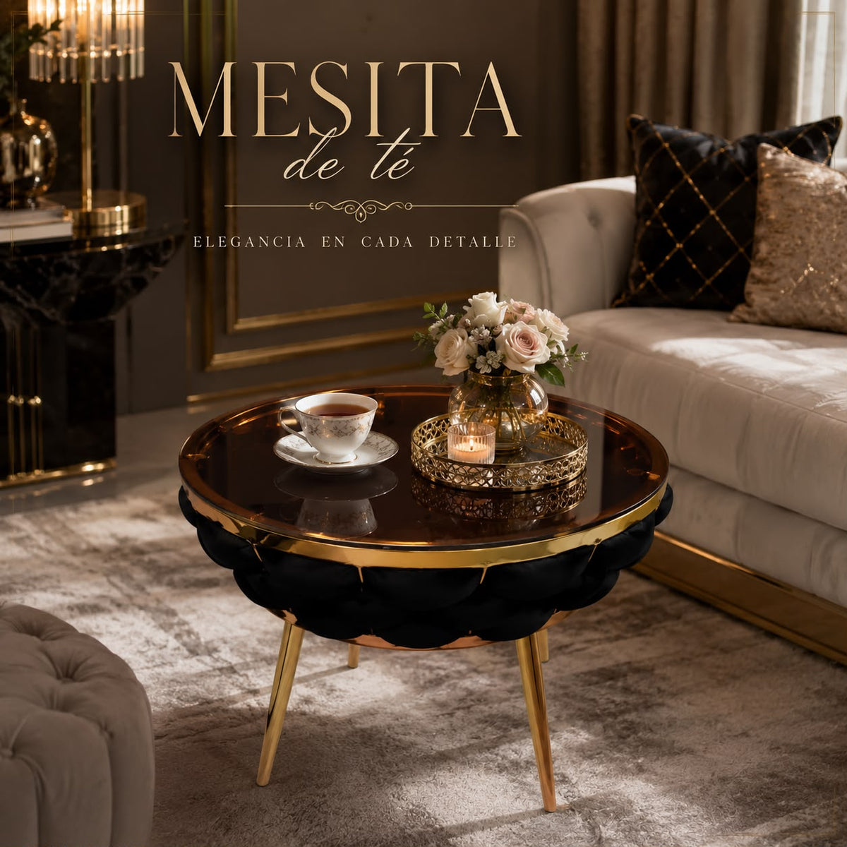Mesa de lujo rosado y negro