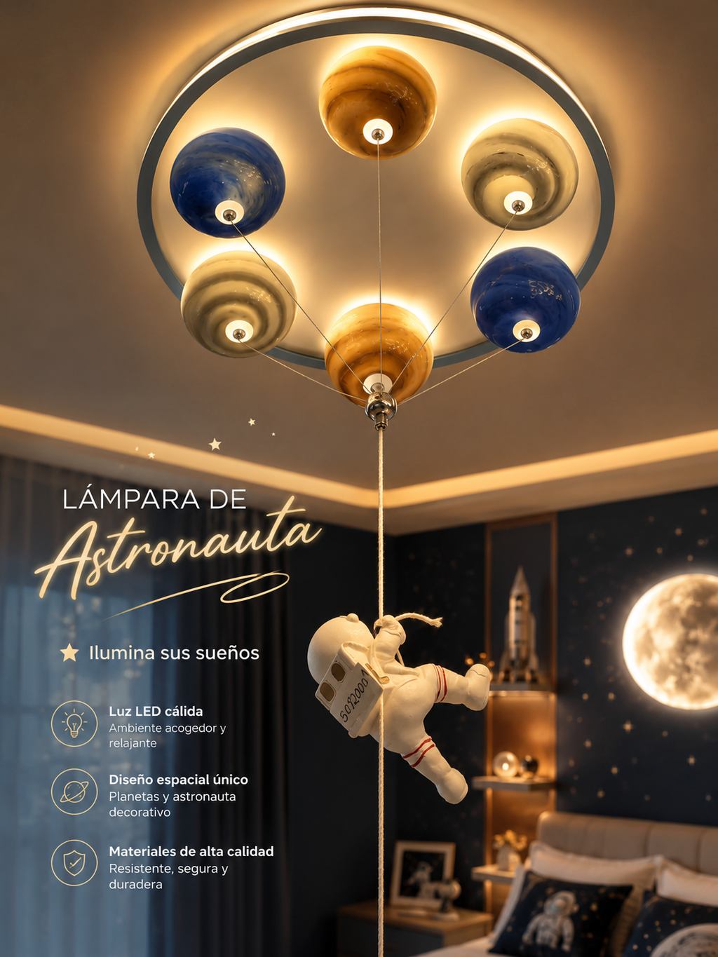 Lámpara de Astronauta y planetas